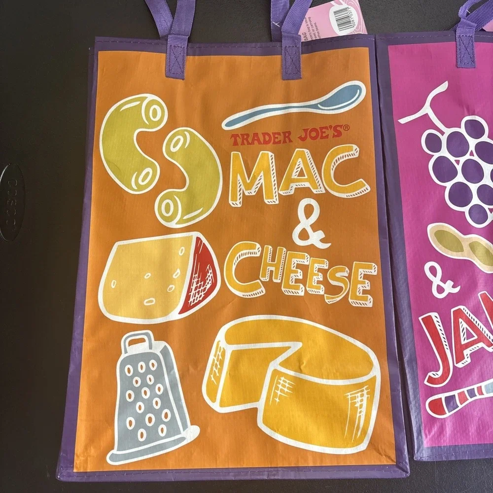 Trader Joe's NEW REUSABLE‎ GROCERY MAC & CHEESE PB&J SHOPPING TOTE GIFT BAG